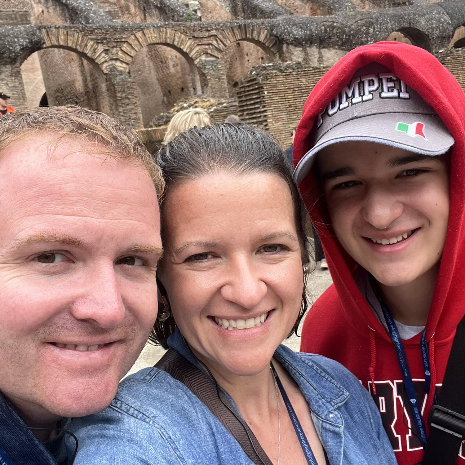 Not even a downpour could dampen our spirits at the Colleseum in Rome!