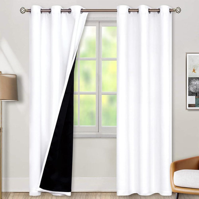 BGment Thermal Insulated 100% Blackout Curtains for Bedroom with Black Liner, Double Layer Full Room Darkening Noise Reducing Grommet Curtain (38 x 84 Inch, Pure White, 2 Panels)