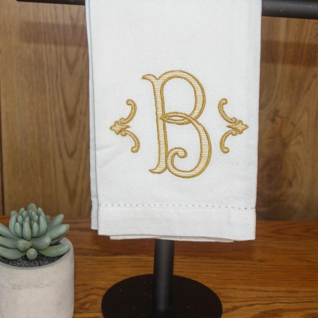 Monogrammed Tea Towel: Embroidered Linen Cotton Blend, Hostess Gift