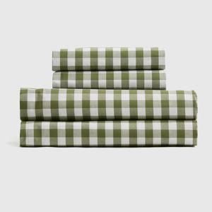 Olive Gingham Classic Organic Percale Sheet Set