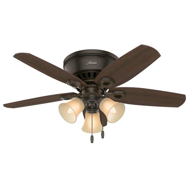 Hunter Builder Indoor Low Profile Ceiling Fan with LED Light and Pull Chain Control, 42", New Bronze