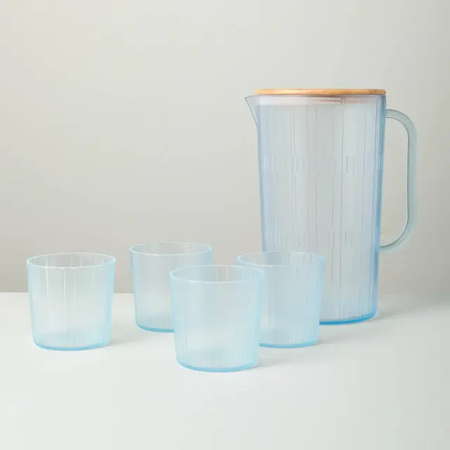 3L Tritan Plastic Beverage Pitcher and Cup Set Blue - Hearth & Hand™ with Magnolia