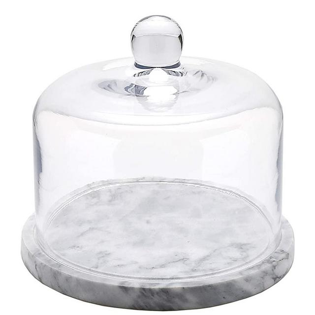 Kota Japan Premium Non-Stick Natural Marble Stone Cake and Dessert Plate Stand with Glass Dome Lid