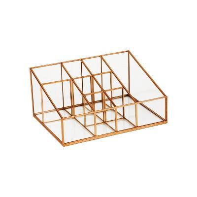 9 Compartment Glass & Metal Vanity Organizer Copper Finish 10"X7.5"X4.75" - Threshold™