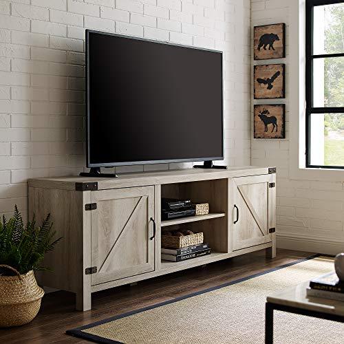 Walker Edison Furniture Company Modern Farmhouse Barn Wood Stand with Cabinet Doors TV's up to 80" Living Room Storage Shelves Entertainment Center, 70 Inch, White Oak