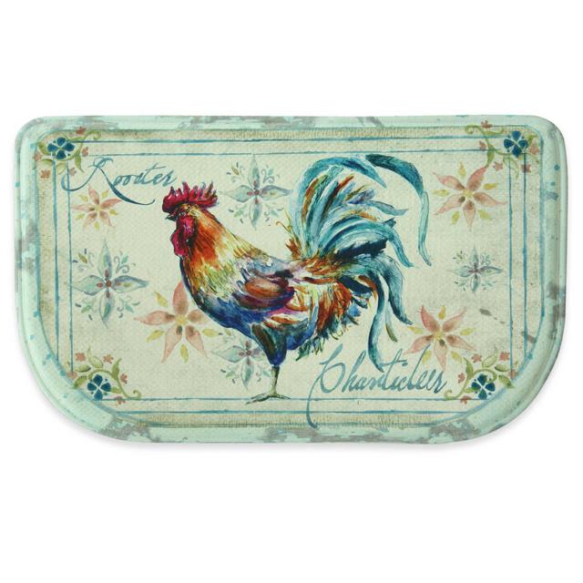 Bacova 18-Inch x 30-Inch Watercolor Rooster Memory Foam Kitchen Mat in Blue/Red