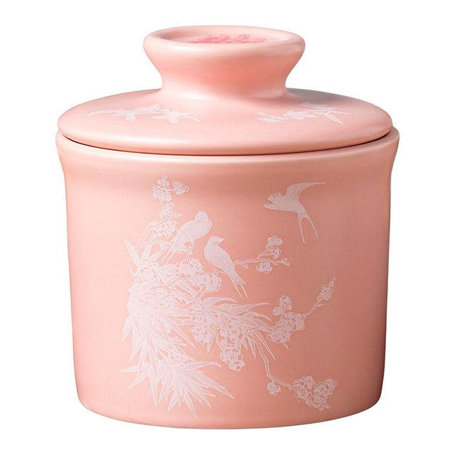 Cute Pink Butter Dish with Lid for Countertop, French Butter Crock with Water Line, Ceramic Butter Keeper Keeps Butter Soft & Spreadable at Room Temperature, 6.5 oz