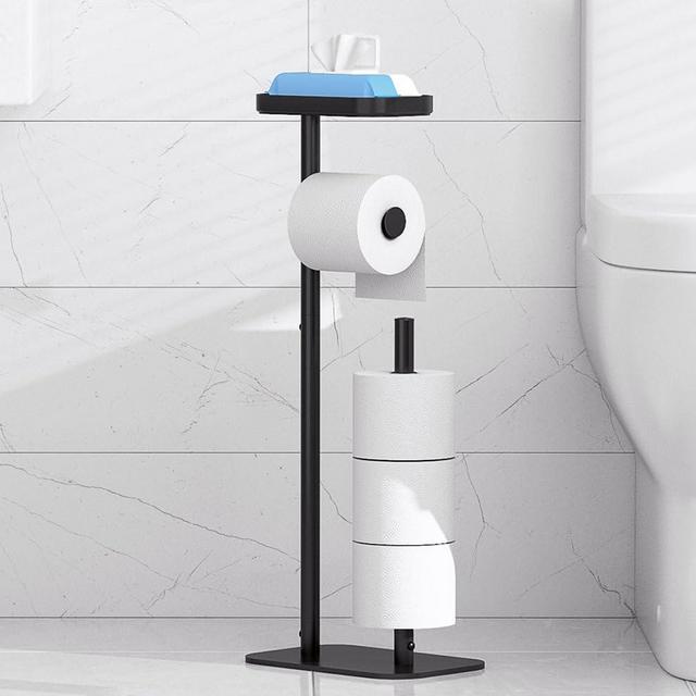 Kitsure Toilet Paper Holder Free Standing - Multifunctional & Rustless Toilet Paper Holder Stand for 4 Rolls, Anti-Slip Black Toilet Paper Holder with Shelf for Phones, Small Items, Black