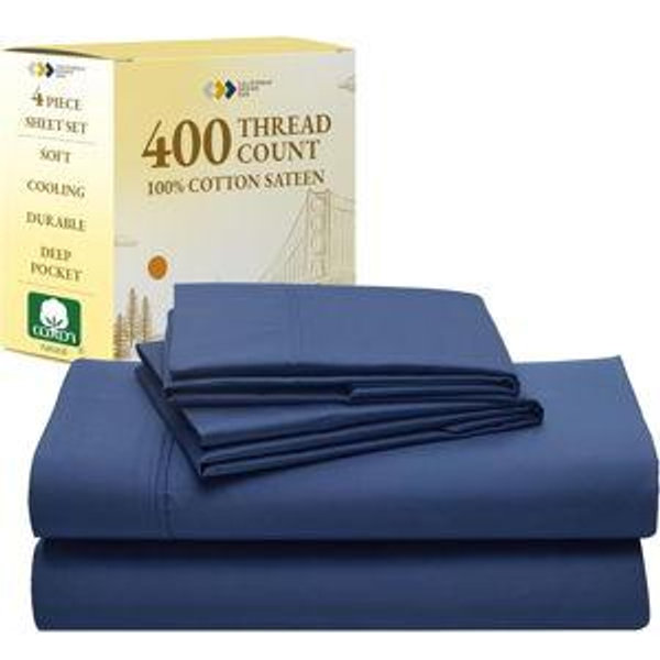 California Design Den King Size Sheets Set - Soft 400 Thread Count Sateen, Natural 100% Cotton Sheets King Size, Deep Pockets with All Around Elastic for a Snug Fit, Cool & Durable Bedding - Navy