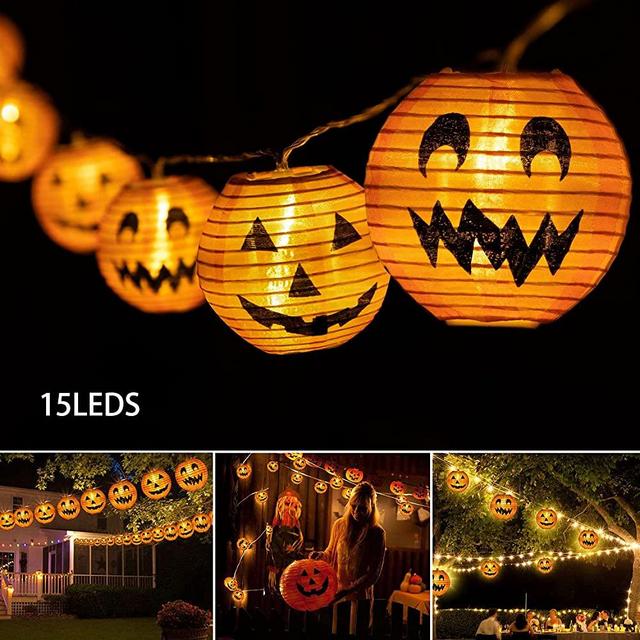 Halloween String Lights Halloween Decorations- 10ft 15 LEDs Halloween Pumpkin Lights Jack-O-Lantern Pumpkin String Lights Battery Powered Halloween Lights for Indoor Outdoor Halloween Party Supplies