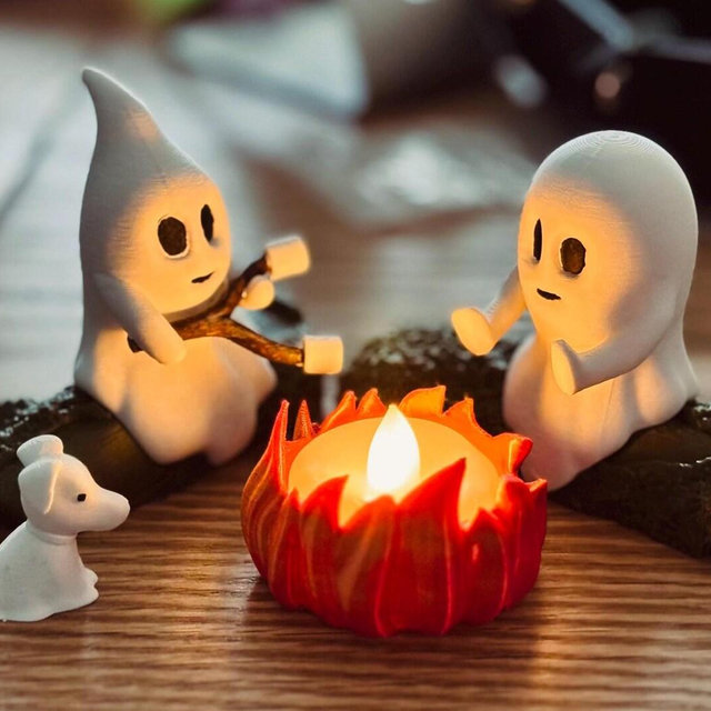 Ghost Campfire Gathering | Spooky Halloween Decor | Cute Ghost Figurine Set | Campfire Display | Haunted Ghost Scene | Ghost adventures