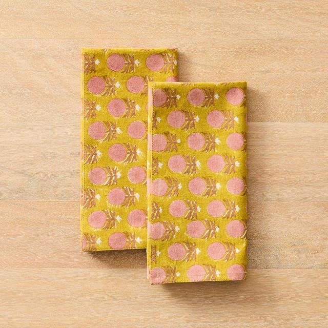 Shama Block-printed Cotton Table Napkin, Set of 2, Chartreuse