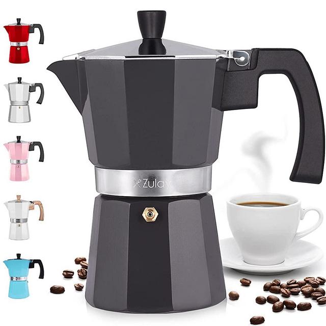 Zulay Classic Stovetop Espresso Maker for Great Flavored Strong Espresso, Classic Italian Style 3 Espresso Cup Moka Pot, Makes Delicious Coffee, Easy to Operate & Quick Cleanup Pot (Dark Gray)