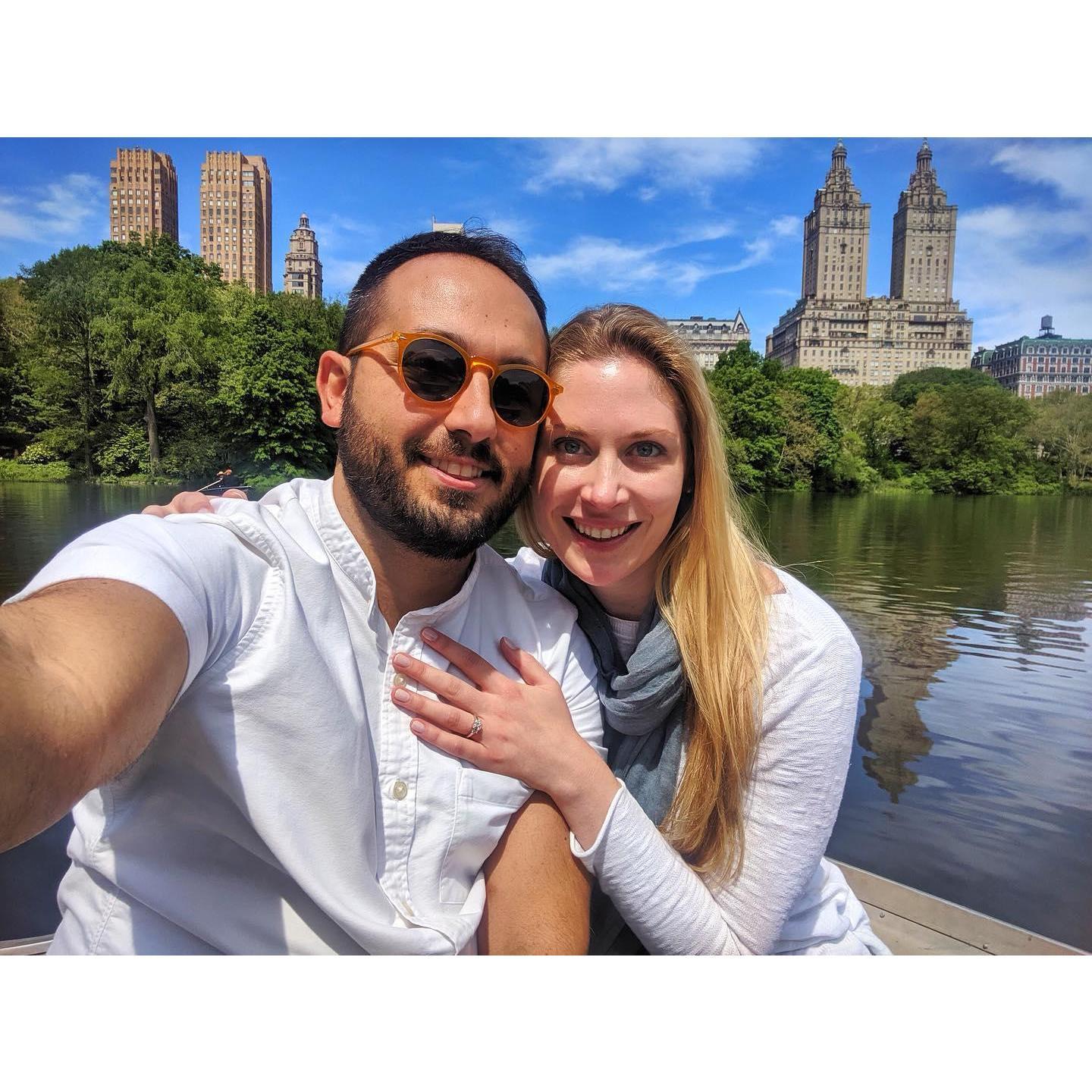 Our proposal in the row boat, Central Park, 2019.