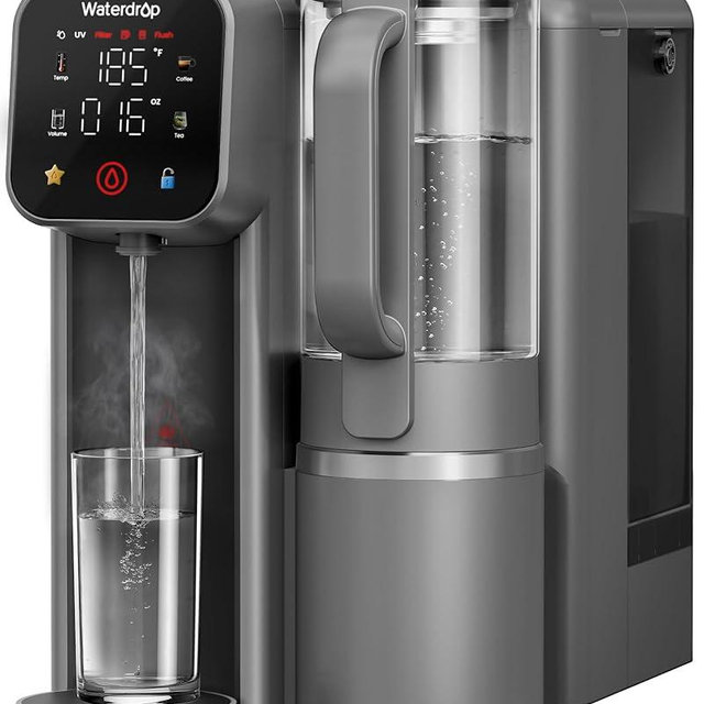 Waterdrop M6H Instant Hot Reverse Osmosis System Countertop Water Filter, 7-Stage, 3:1 Pure to Drain, Hot Water Dispenser with 5 Temperature Options, RO System with Glass Pitcher, BPA-Free