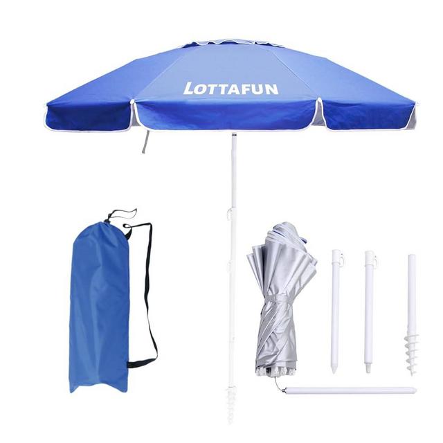 LOTTAFUN 6.5ft Beach Umbrella - Heavy Duty Wind Resistant UV 50+ Portable Sun Shade with Sand Anchor & Carry Bag, Outdoor Folding Umbrella for Beach, Pool, Patio, Garden (Dark Blue)