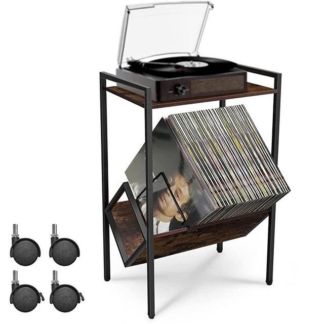 Telawsfun Record Player Stand with Record Storage,Turntable Stand with Vinyl Record Album Storage,Black Metal Vinyl Stand Table for Albums Holder Up to 80 LP