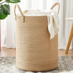 60L Jute Woven Laundry Hamper Basket Wicker Rope Clothes Hamper Tall Rattan Blanket Basket in Living Room Bedroom 15Dx20H Inches Large