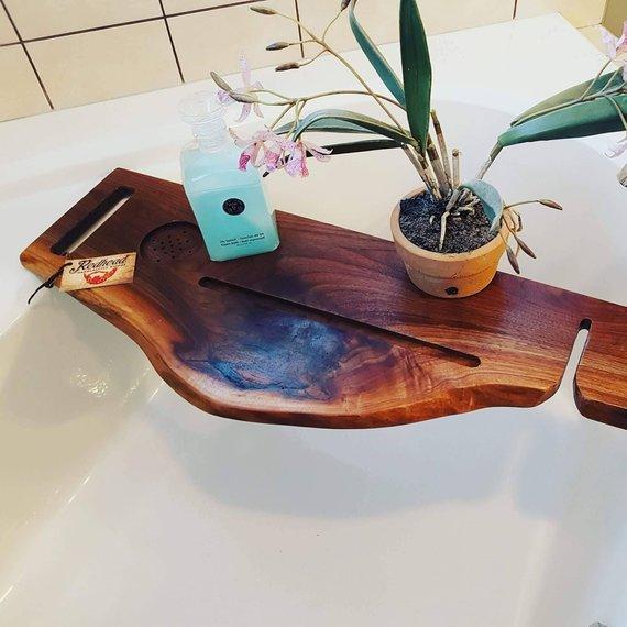 Live edge walnut bath caddy