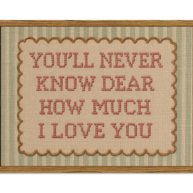 Framed You'll Never Know Dear How Much I Love You Wall Art, Vintage Nursery Pink Green Striped Pictures Wall Decor, Inspirational Quote Paintings Canvas Prints for Girl Bedroom Living Room 12x16 inch