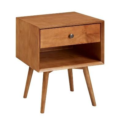 Mid-Century 1 Drawer Solid Wood Nightstand Caramel - Saracina Home