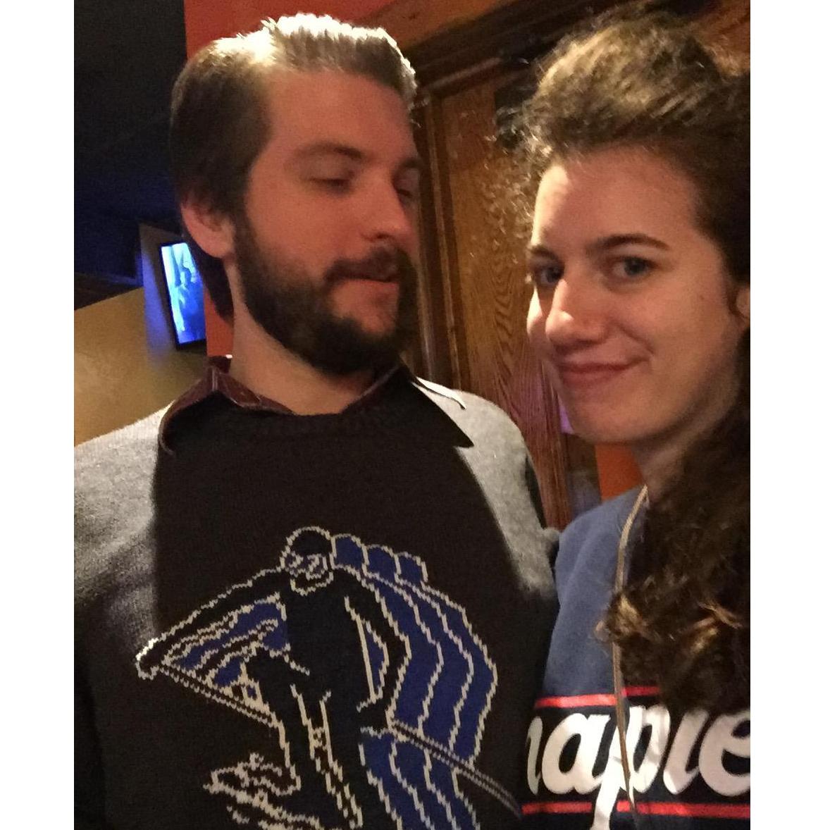 1st Anniversary with Cat wearing the sweatshirt she was wearing when we met.