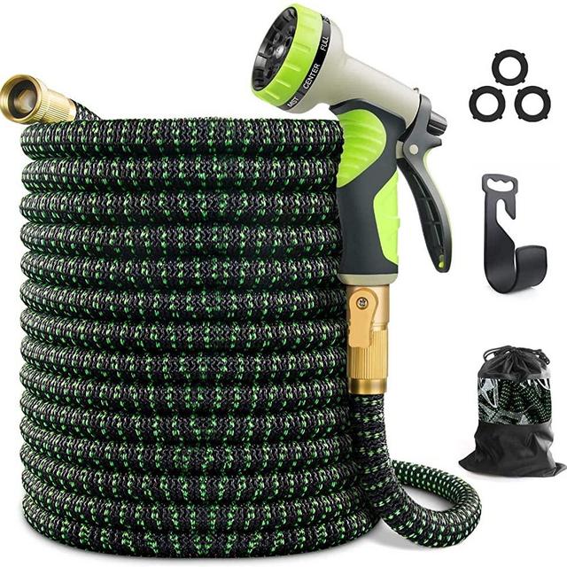 Reyke 50ft Expandable Garden Hose 9 Function Nozzle, Upgraded Durable Flexible Water Hose with 3/4" Solid Brass Connecters, Extra Strength 3750D Leakproof Lightweight Retractable Expanding Hose Pipe