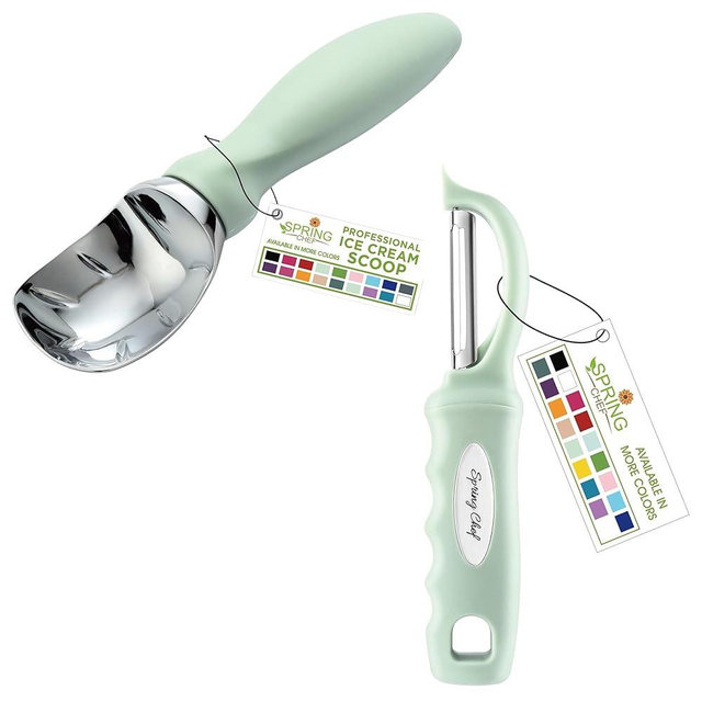 Spring Chef Premium Ice Cream Scoop & Professional Swivel Vegetable Peeler with Comfortable Handle - 2 Product Bundle - Pistachio