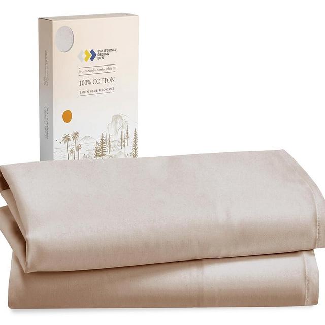 California Design Den 100% Cotton Pillow Cases Standard Size Set of 2, Soft & Cooling Sateen Weave Pillowcase Set (Standard/Queen, Beige)