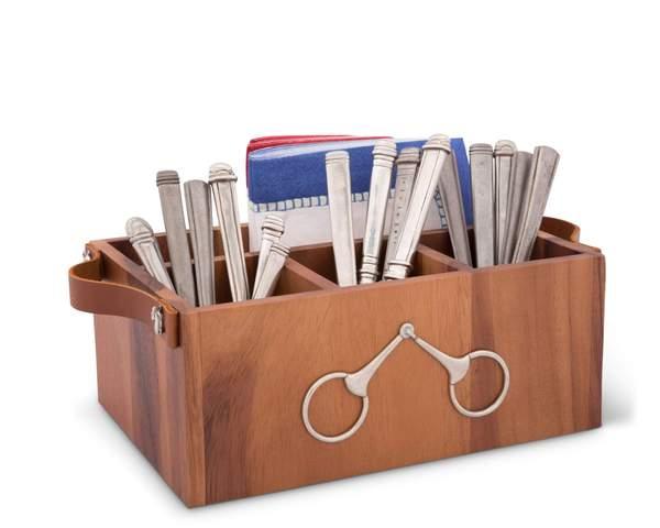 Horse Bits Leather Handles Flatware Caddy