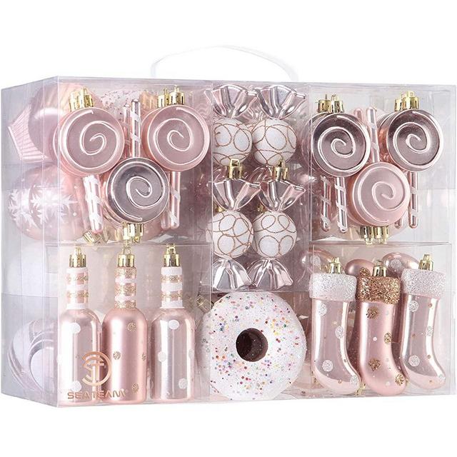 Sea Team 80-Pack Assorted Shatterproof Christmas Ball Ornaments Set Decorative Baubles Pendants with Reusable Hand-held Gift Package for Xmas Tree (Rose Gold)