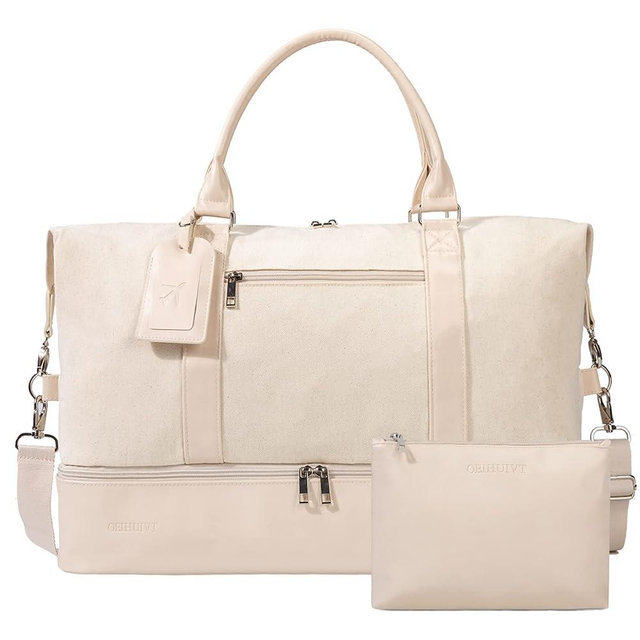 Weekender Bags For Women With Shoe Compartment Large Capacity Travel Overnight Bags Perfect For Travel/Gift (Beige)
