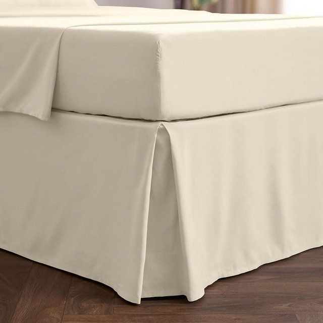 Mellanni Bed Skirt King Size - Bed Skirting - 15-Inch Tailored Drop Pleated Dust Ruffle - Hotel Luxury Bedding - Wrinkle, Fade, Stain Resistant - 1 Bedskirt (King, Golden Ivory)