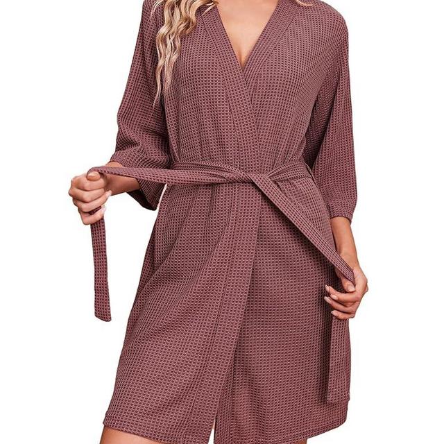 Ekouaer Robes for Women Waffle Knit Bathrobe Soft Lightweight Knee Length Loungewear S-XXL