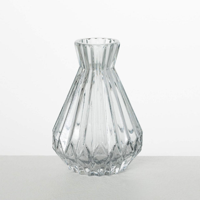 Sullivans 6.5" Gray Ribbed Glass Vase