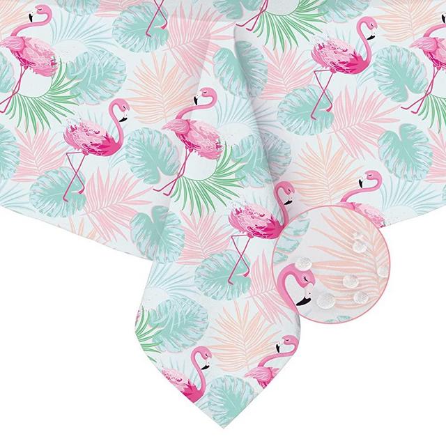 Flamingo Tablecloth, Pink Rectangle Tablecloth, Pink Flowers Print Table Cloth, Spring Summer Waterproof Wrinkle Free Rectangle Tablecloth for Rectangle Tables 60 X 84, 60 X 102, 60 X 120 Inch