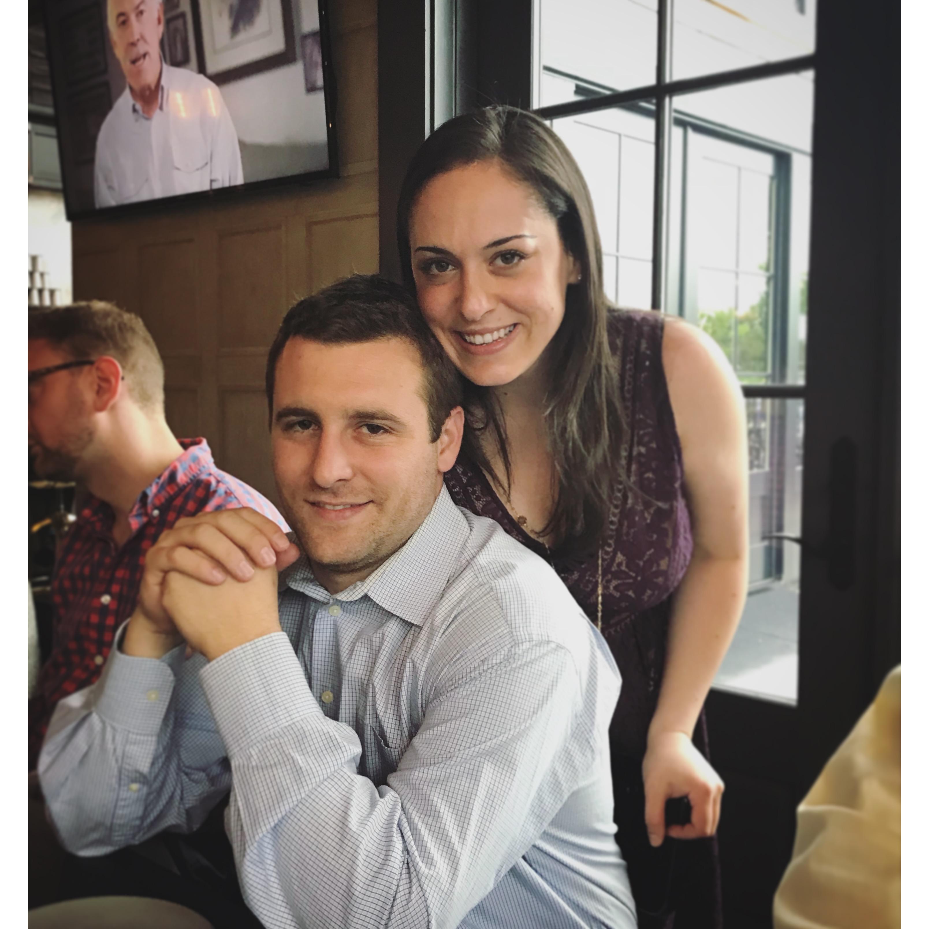 The future Mr. and Mrs. Cournoyer, cheezin' big-time in this most recent photo from May 2018 - at their engagement dinner 💍 surrounded by love from their families and dearest friends!