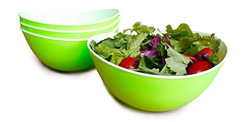 48-oz Pasta/Salad Bowls,Set of 4,Unbreakable Plastic and Wavy Rim,2-Tone,Light Green and White,Honla