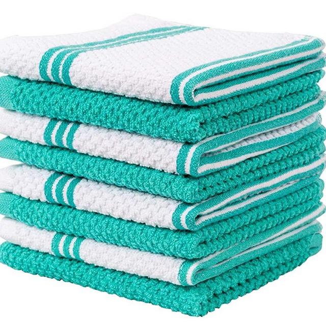 Living Fashions 8 Pack Dish Towels - Absorbent Weave Pattern - Terry Kitchen Dishcloths - 100% Ring Spun Cotton - Size 12" x 12"