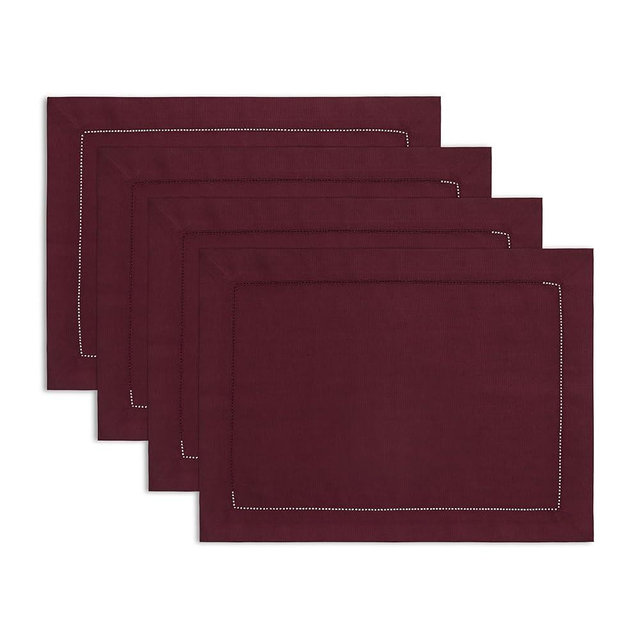 Solino Home Wine Placemats Set of 4 - Cotton Linen Hemstitch Placemats 14 x 19 Inch