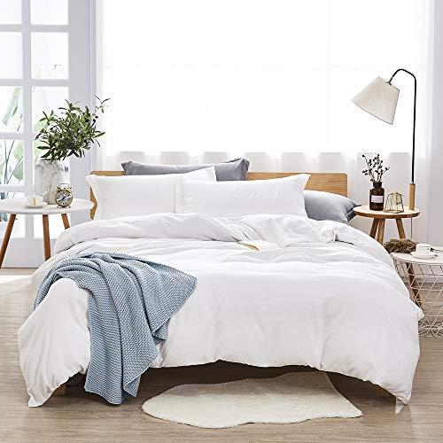 Dreaming Wapiti Duvet Cover King 100% Washed Microfiber 3pcs Bedding Set,Solid Color-Soft and Breathable with Zipper Closure & Corner Ties, Pure White