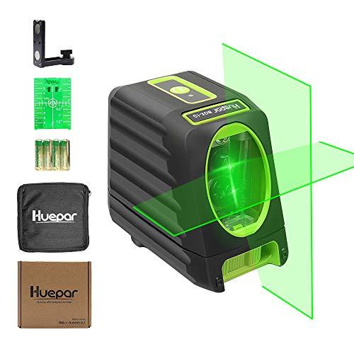 Self-leveling Laser Level - Huepar Box-1G 150ft/45m Outdoor Green Cross Line Laser Level with Vertical Beam Spread Covers of 150°, Selectable Laser Lines, 360° Magnetic Base and Battery Included