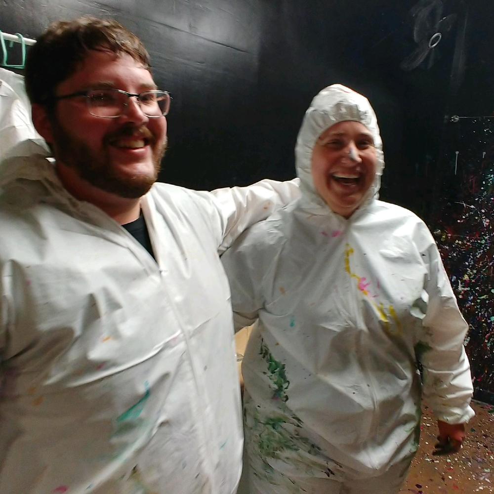 2nd date January 2020. Splatter painting at Pinspiration. We had so much fun (obviously) donning plastic suits, cranking up the music and letting the paint fly.