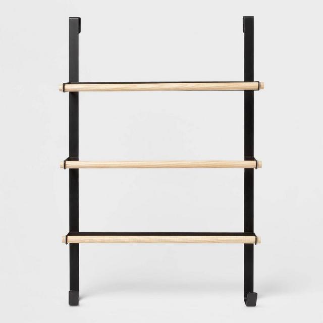 Over the Door Tiered Towel Rack with Wood Matte Black - Brightroom™