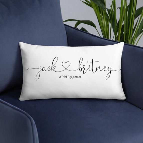 Basic Pillow| Decorative Pillow | Personalized Couple Names & Est Date|Farmhouse Throw Pillow | Wedding Anniversary Gift |