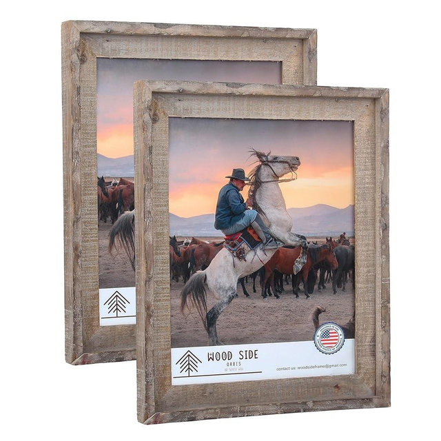Rustic Barnwood Picture Frames 8x10 - Set of 2 - Natural Reclaimed Wood Real Glass - Handcrafted Vintage Distressed, 1 3/4" Frame Width