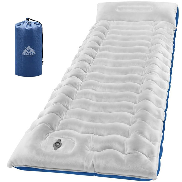 FUN PAC Camping Sleeping Pad, 8.8R-Value Ultralight Camping Mat with Pillow, Insulated Camping Mattress, Built-in Foot Pump Inflatable Sleeping Pads Compact for Camping Backpacking Hiking, Single