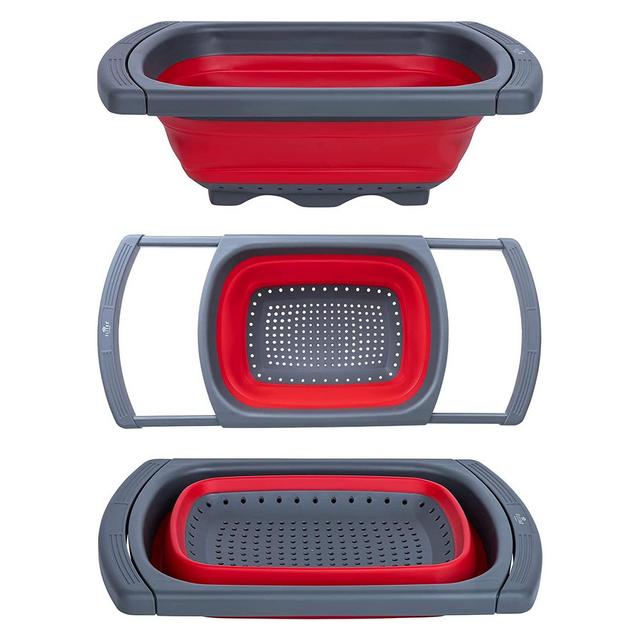 Colander collapsible, Colander Strainer Veggies/Fruit Strainers, Extendable Handles Colander, Folding Strainer for Kitchen - by ELITRA HOME, Red