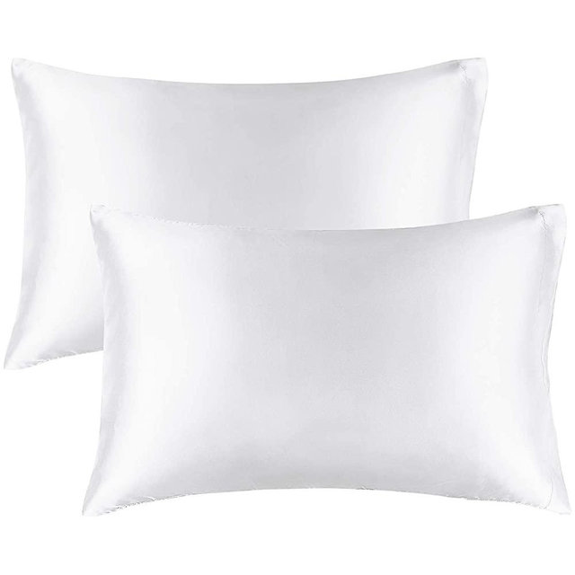 BEDELITE Satin Silk Pillowcase for Hair and Skin, White Pillow Cases Standard Size Set of 2 Pack Super Soft Pillow Case with Envelope Closure (20x26 Inches)