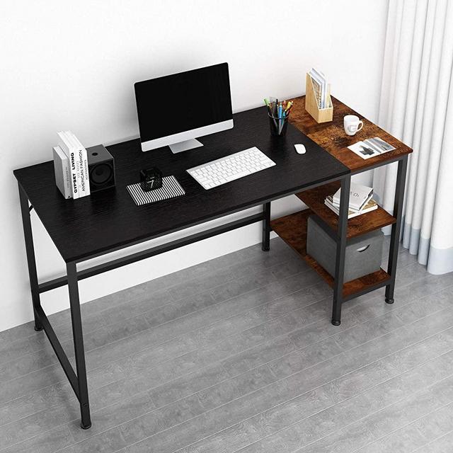 JOISCOPE Home Office Computer Desk, Study Writing Desk with Wooden Storage Shelf, 2-Tier Industrial Morden Laptop Table with Splice Board,55 inches(Black Oak Finish)